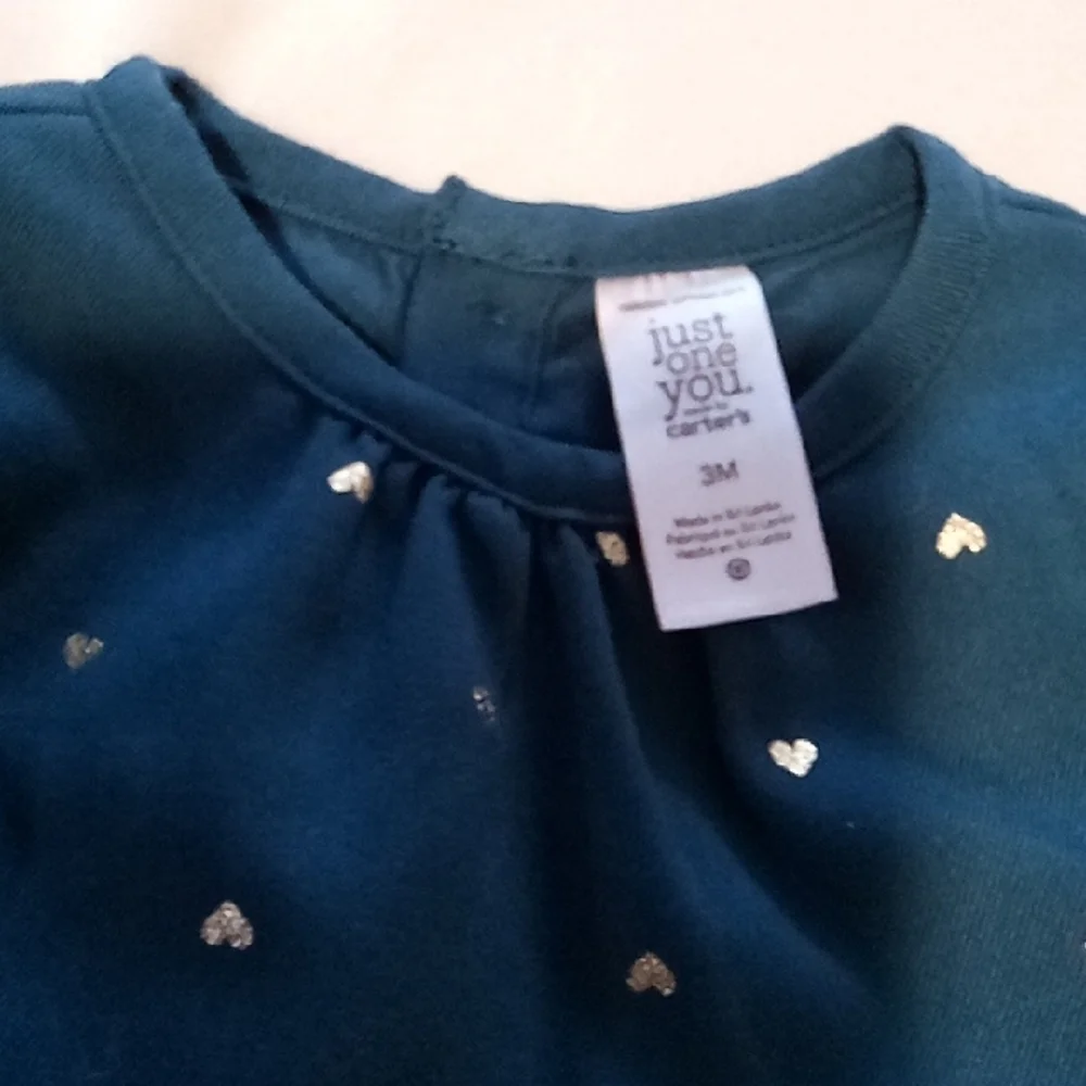Charming Green Kids Dress with Gold  Heart Accents,Size3M